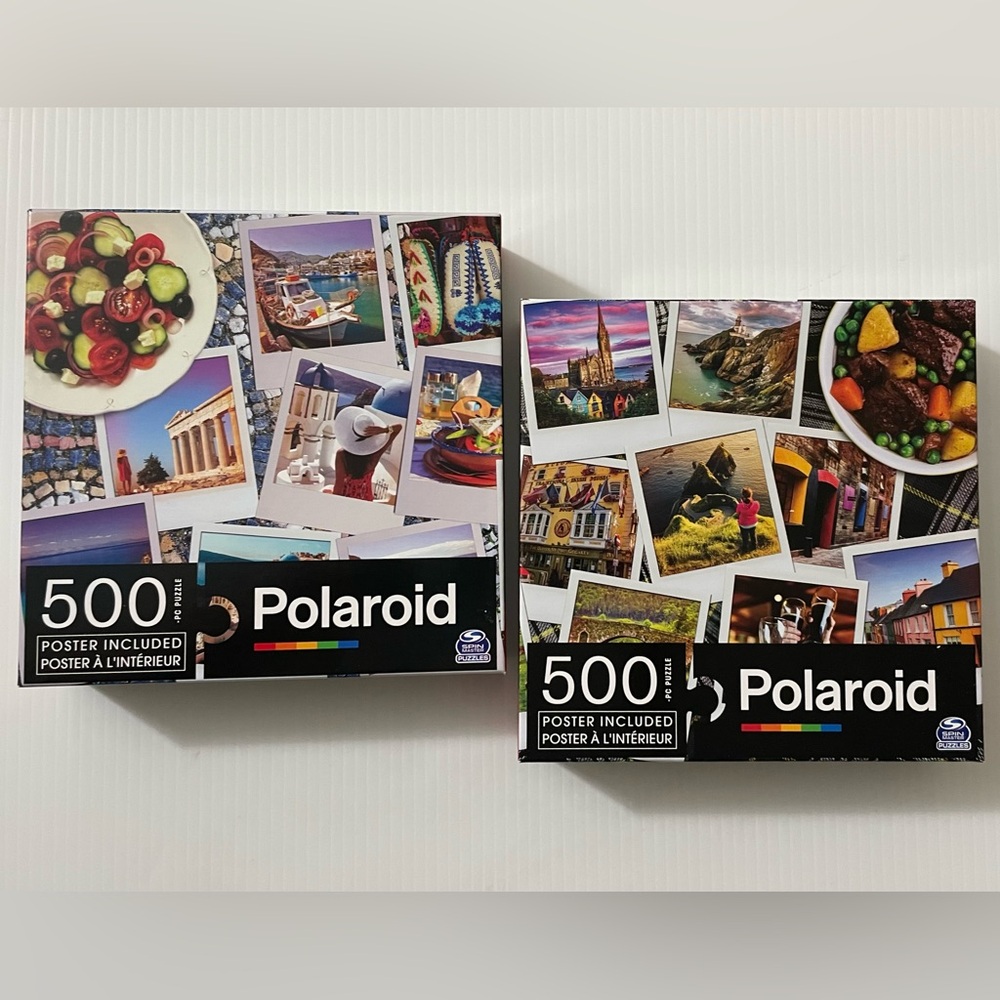 Polaroid 2 x 500 pc Jigsaw Puzzles: Cruising Ireland & Grecian Holiday. NEW